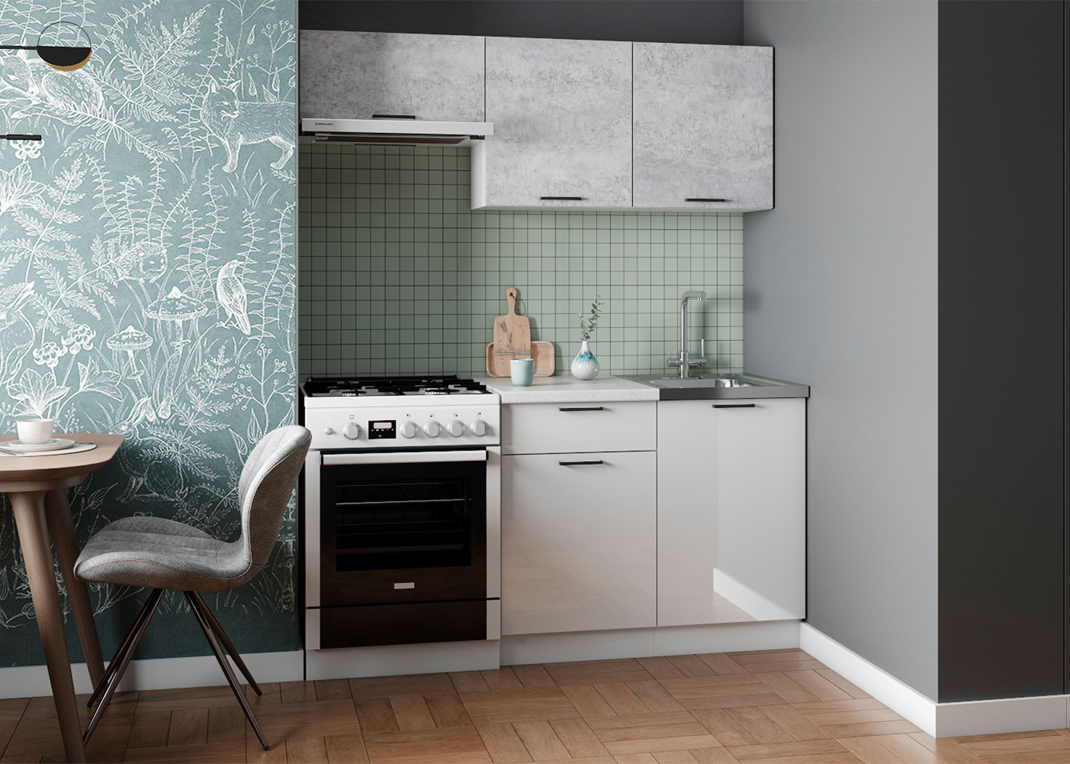 kuhnya-dusya-1.6-m-czement-belyj-brilliant-dsv-mebel Кухня «Дуся» Цемент / Белый 160 см — изображение 1