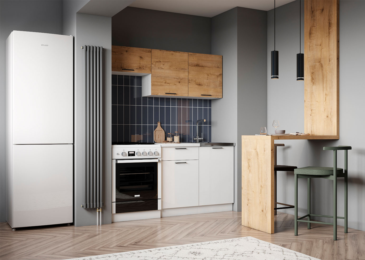kuhnya-dusya-1.6-m-dub-bunratti-belyj-brilliant-dsv-mebel Кухня «Дуся» Дуб Бунратти / Белый 160 см — изображение 1