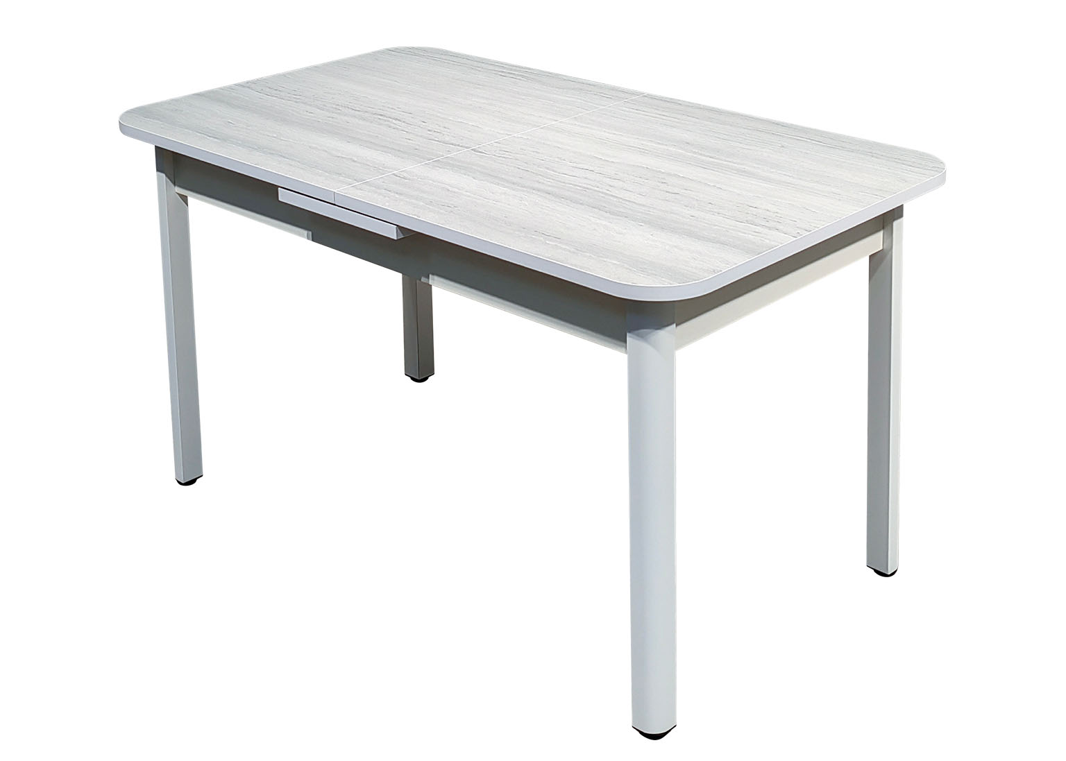 stol-modern-1400-x-800-s-avtopodemom-300-plastik-lemark-0407-kromka-belaya-czargi-belye-opora-9-belyj-muar-metall-rust Стол кухонный Модерн Металл Белый № 9 / Лемарк 0407 140х80 см — изображение 1