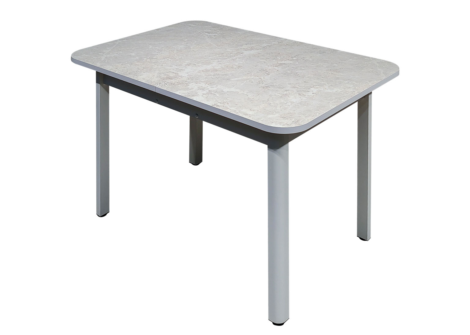 stol-premer-1200-x-800-s-pryamoj-vstavkoj-500-plastik-korolevskij-opal-svetlyj-kromka-belaya-czargi-belye-opora-9-belyj-muar-metall-rust Стол кухонный Премьер Металл Белый № 9 / Королевский опал светлый 120х80 см — изображение 1