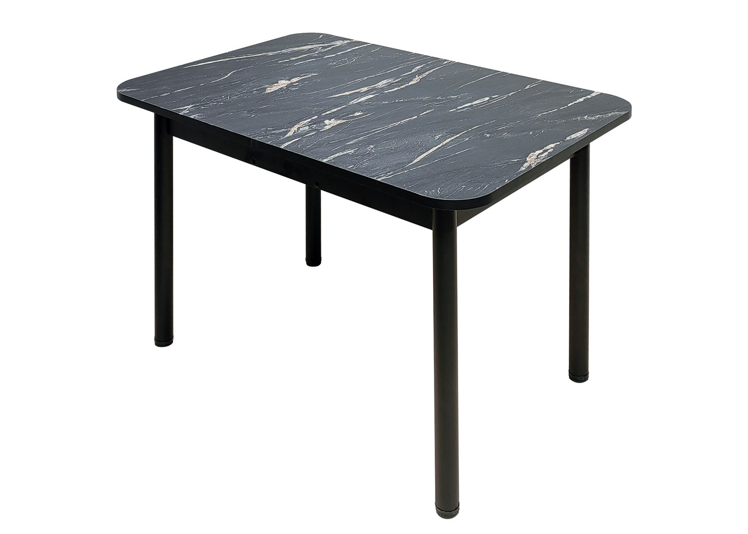 stol-premer-1200-x-800-s-pryamoj-vstavkoj-500-plastik-leticziya-chyornaya-kromka-chyornaya-czargi-chyornye-opora-4-chyornyj-muar-metall-rust Стол кухонный Премьер Металл Чёрный № 4 / Летиция чёрная 120х80 см — изображение 1