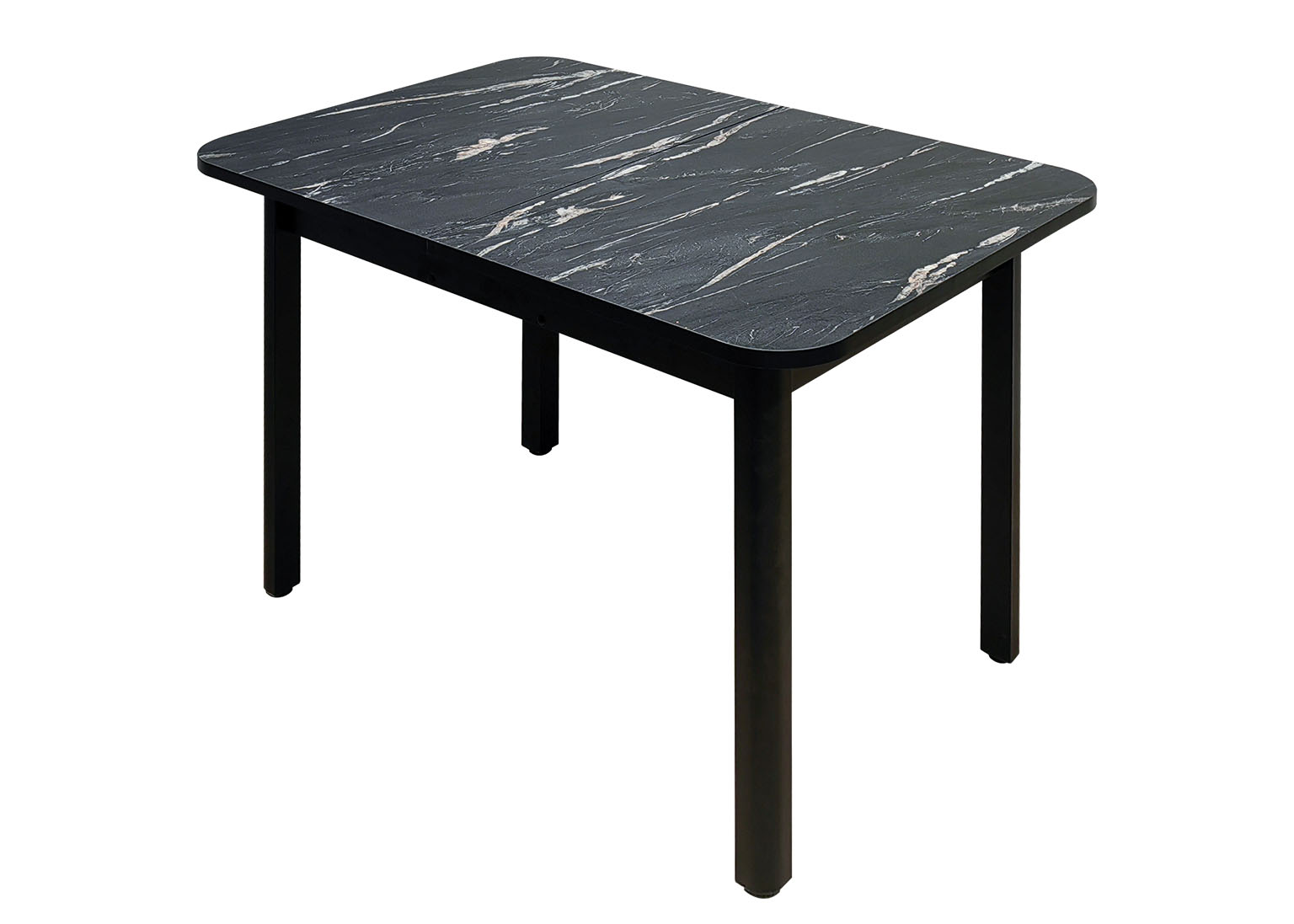 stol-premer-1200-x-800-s-pryamoj-vstavkoj-500-plastik-leticziya-chyornaya-kromka-chyornaya-czargi-chyornye-opora-9-chyornyj-muar-metall-rust Стол кухонный Премьер Металл Чёрный № 9 / Летиция чёрная 120х80 см — изображение 1
